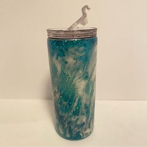 Blue/ White Glitter Swirl Travel Coffee Beverage Mug New Without Tag